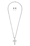 American Exchange Cross Pendant Necklace & Stud Earrings Set In Silver Multi