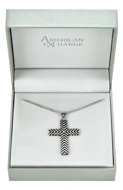 American Exchange Cross Pendant Necklace In Silver