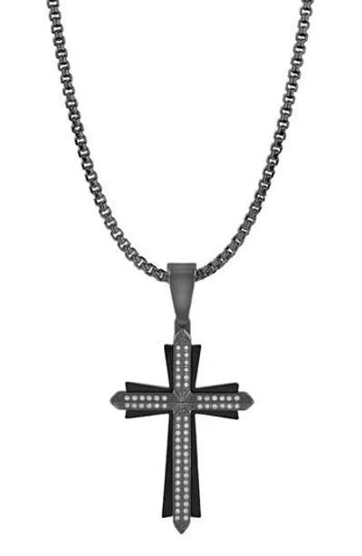 American Exchange Crystal Cross Pendant Necklace In Black