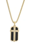 American Exchange Cubic Zirconia Cross Dog Tag Pendant Necklace