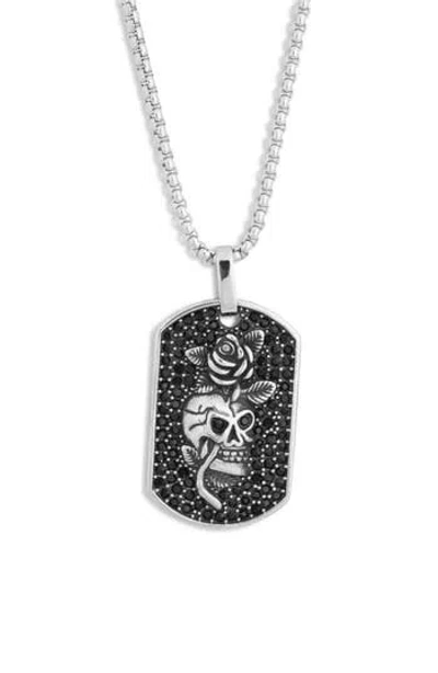 American Exchange Cz Skull Dog Tag Pendant Necklace