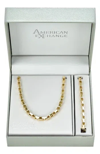 American Exchange Elongated Box Link Necklace & Bracelet Set In Gold