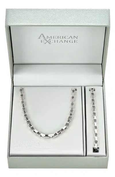 American Exchange Elongated Box Link Necklace & Bracelet Set In Metallic