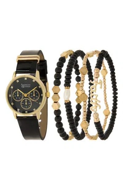 American Exchange Faux Leather Strap Watch, 31mm In Black