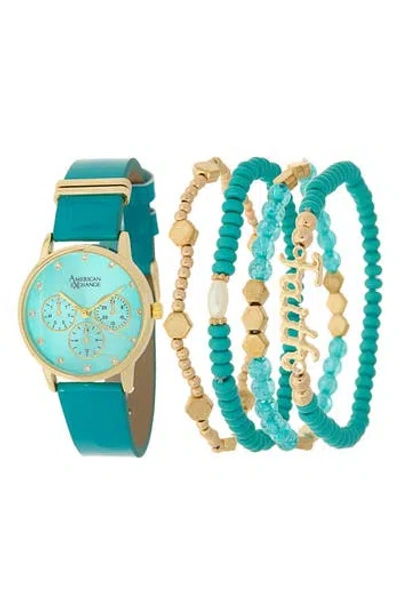 American Exchange Faux Leather Strap Watch, 31mm In Blue