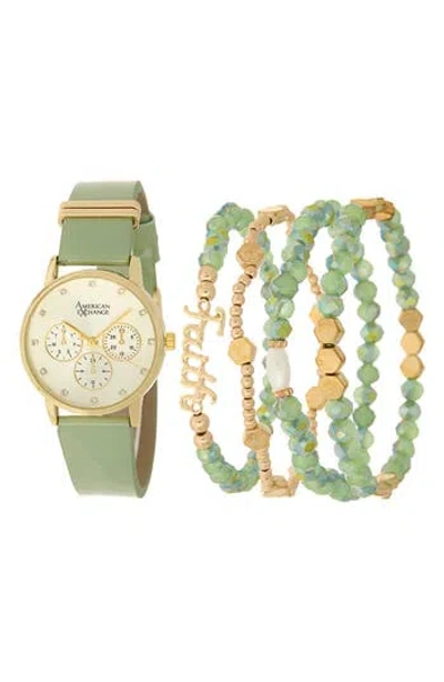American Exchange Faux Leather Strap Watch, 31mm In Green