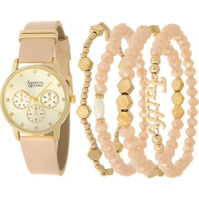 American Exchange Faux Leather Strap Watch, 31mm In Sand
