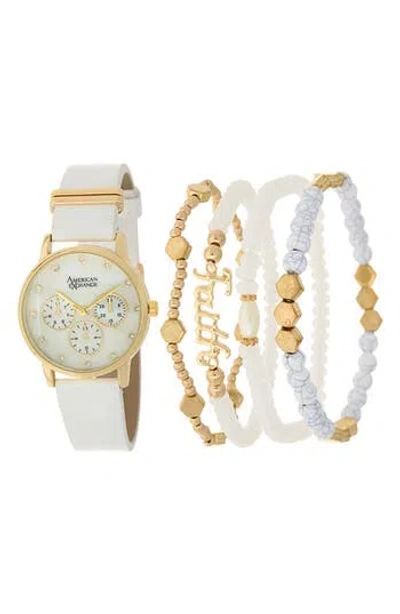 American Exchange Faux Leather Strap Watch, 31mm In White