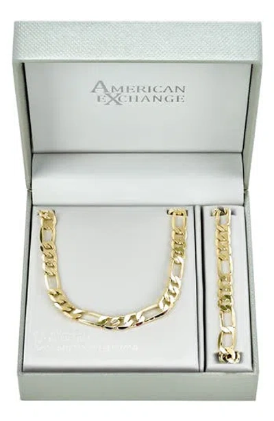 American Exchange Figaro Necklace & Bracelet Set In Gold