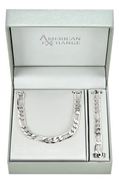 American Exchange Figaro Necklace & Bracelet Set In Metallic