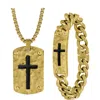 American Exchange Hammered Cross Dog Tag Pendant Necklace & Id Bracelet Set In Gold/gold