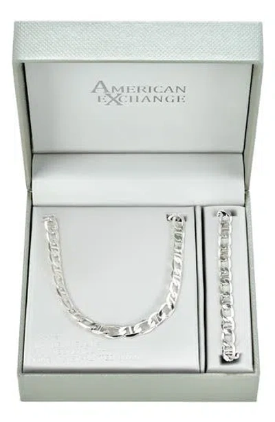 American Exchange Mariner Figaro Necklace & Bracelet Set In Metallic