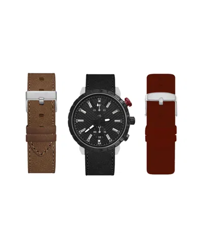 American Exchange Men's Analog Black Strap Watch 45mm With Burgundy, Brown And Black Interchangeable Straps Set In Multi