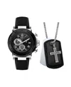 American Exchange Men's Analog, Three-hand Quartz Black Leather Strap Watch 44mm Gift Set In Black