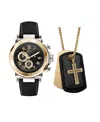 American Exchange Men's Analog, Three-hand Quartz Black Leather Strap Watch 44mm Gift Set In Black