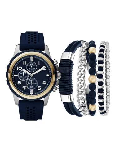 American Exchange Men's Analog, Three-hand Quartz Navy Silicone Strap Watch 45mm Gift Set