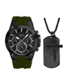 American Exchange Men's Analog, Three-hand Quartz Olive Silicone Strap 45mm Gift Set In Matte Dark Olive
