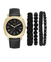 American Exchange Men's Black Leather Strap Analog Watch 46mm With Stackable Bracelets Gift Set In Black