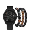 American Exchange Men's Black Rubber Strap Analog Watch 55mm With Stackable Bracelets Gift Set In Black