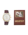 American Exchange Men's Brown Leather Strap Analog Watch 33mm Gift Set In Brown