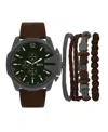 American Exchange Men's Brown Leather Strap Analog Watch 52mm With Stackable Bracelets Gift Set In Brown