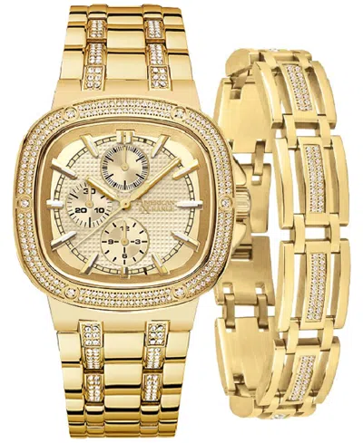 American Exchange Men's Crystal Bracelet Watch 46mm Gift Set In Gold