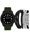 American Exchange Men's Olive Silicone Strap Analog Watch 48mm With Stackable Bracelets Gift Set In Olive