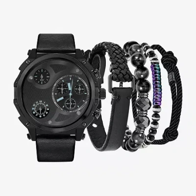 American Exchange Mens Black Leather Strap Watch 8030b-42-g02