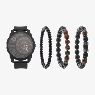 American Exchange Mens Chronograph Black 4-pc. Watch Boxed Set 8034b-42-g02 In Multi