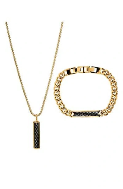 American Exchange Pavé Crystal Bar Necklace & Bracelet Set In Gold