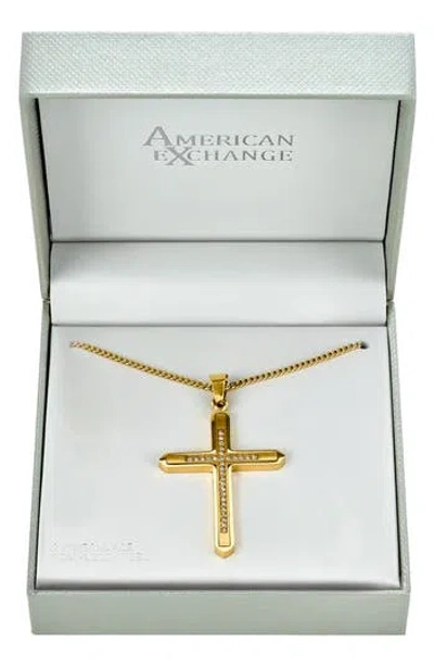 American Exchange Pavé Crystal Cross Pendant Necklace In Gold