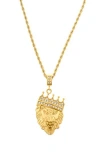 American Exchange Pavé Crystal Crowned Lion's Head Pendant Necklace In Gold/gold