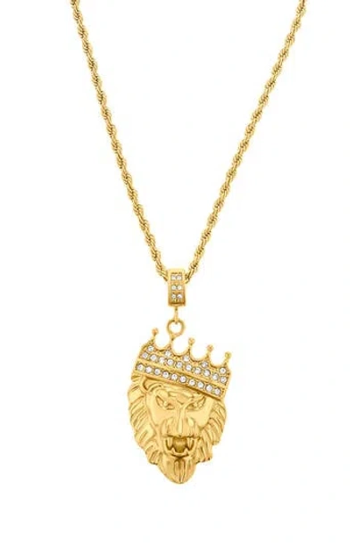 American Exchange Pavé Crystal Crowned Lion's Head Pendant Necklace In Gold/gold