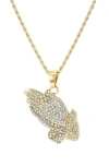 American Exchange Pavé Crystal Praying Hands Pendant Necklace In Gold/gold