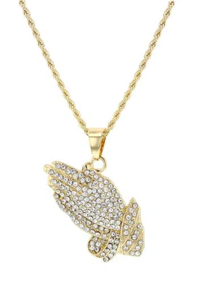 American Exchange Pavé Crystal Praying Hands Pendant Necklace In Gold/gold