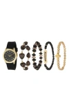 American Exchange Quartz Rubber Strap Watch & Assorted Bracelets Set, 38mm In Black