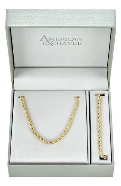 American Exchange Rope Chain Necklace & Bracelet Set In Gold