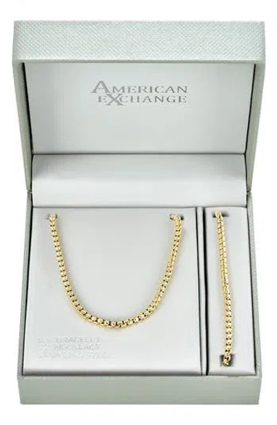 American Exchange Round Box Chain Necklace & Bracelet Set In Gold