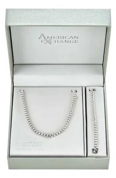 American Exchange Round Box Chain Necklace & Bracelet Set In Neutral