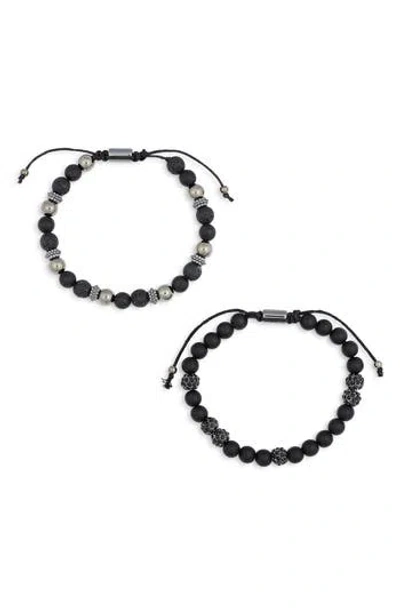 American Exchange Set Of 2 Beaded Stretch Bracelets In Black