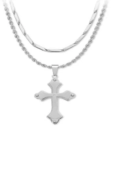 American Exchange Set Of 2 Cross Necklaces In Silver/silver