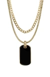 American Exchange Set Of 2 Curb Chain & Dog Tag Pendant Necklaces In Black/gold