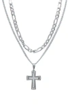 American Exchange Set Of 2 Figaro Chain & Pavé Crystal Cross Pendant Necklaces In Silver/silver