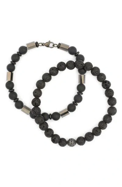 American Exchange Set Of 2 Stone Beaded Bracelets In Black