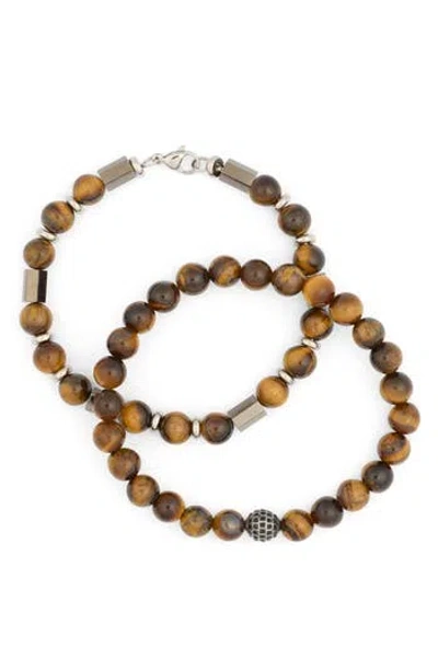 American Exchange Set Of 2 Stone Beaded Bracelets In Brown