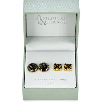 American Exchange Set Of 2 Stone Stud Earrings In Gold
