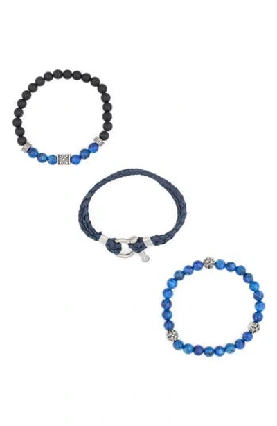 American Exchange Set Of 3 Beaded & Faux Leather Bracelets In Blue/black