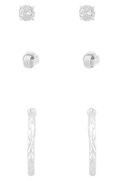 American Exchange Set Of 3 Stud & Hoop Earrings In White