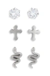 American Exchange Set Of 3 Stud Earrings