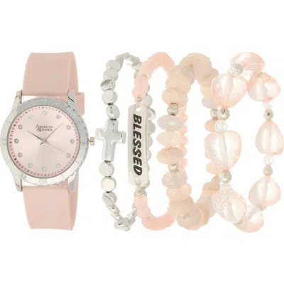 American Exchange Silicone Strap Watch & Assorted Bracelets Set, 38mm In Pink